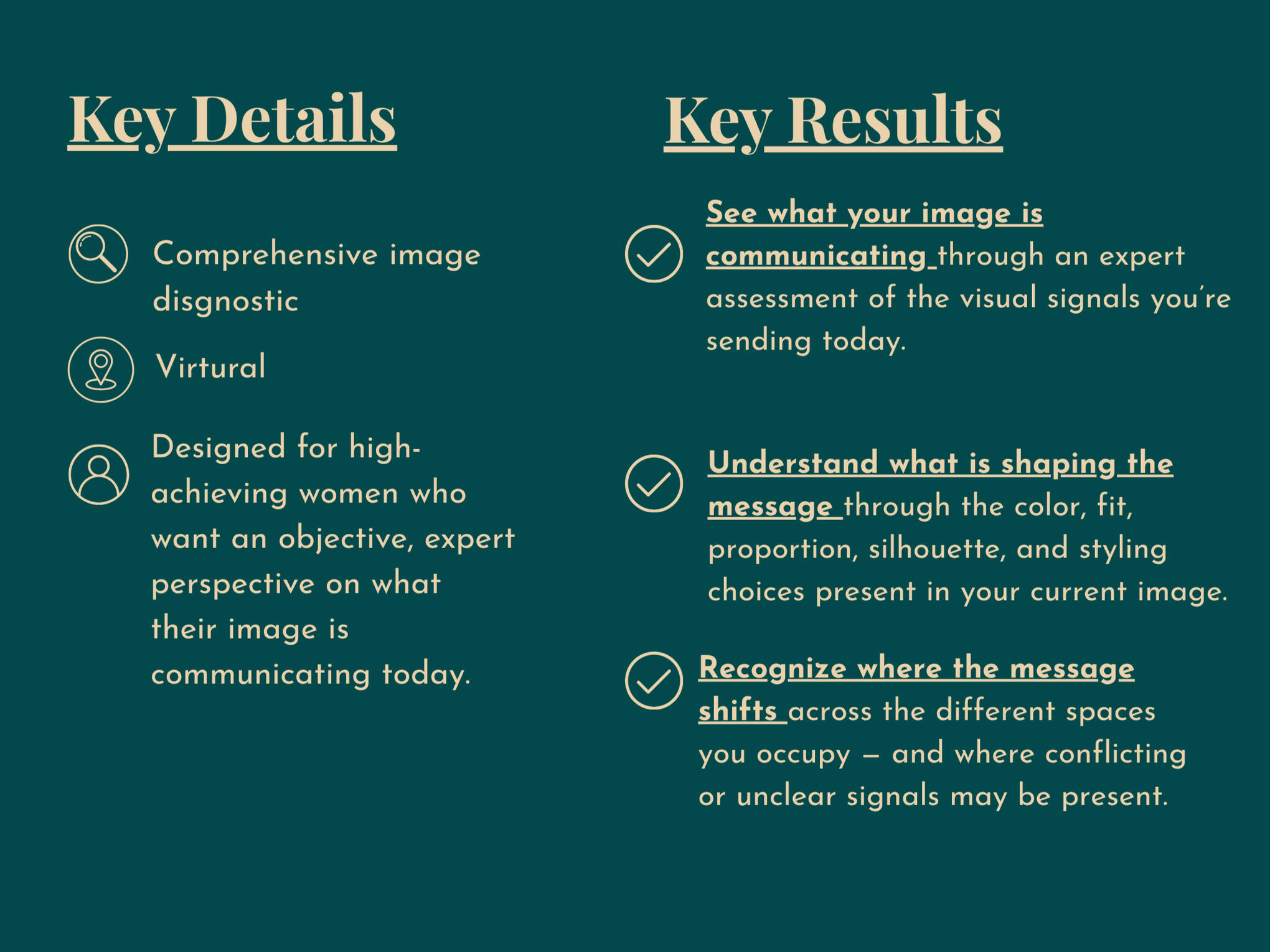 Graphic displaying key details and key results for The Icon Diagnostic
